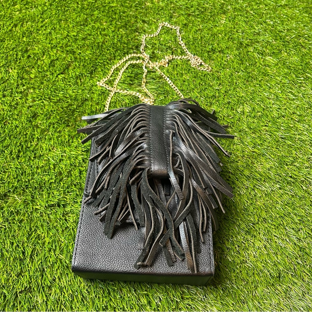 Danielle Nicole Black And Gold Fringe Crossbody B… - image 1